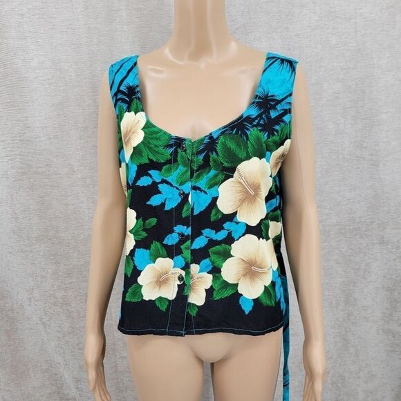 Thai Two Vintage Wrap Skirt and Tank Set Blue Tropical Hawaiian Women's - Picture 4 of 16